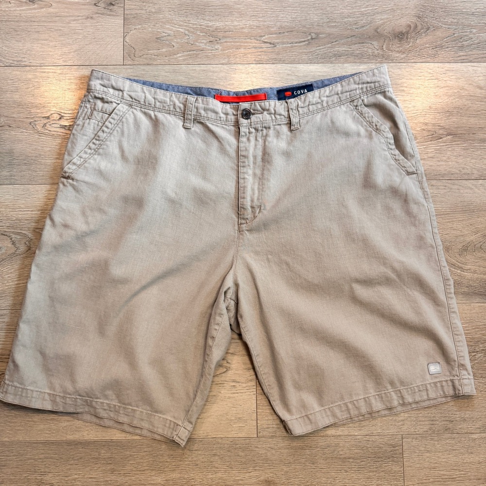 COVA Flat Front Casual Shorts Beige‎ Cotton Linen Mens Size 38
